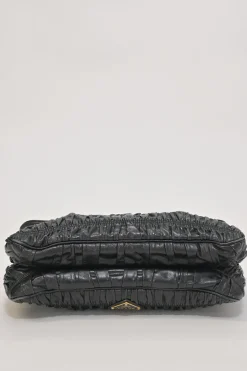Black patina leather capretto gaufre shoulder flap bag with turn-lock fastening