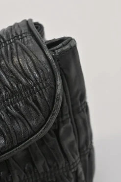 Black patina leather capretto gaufre shoulder flap bag with turn-lock fastening