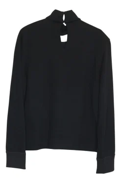 Black pearl-embellished cotton-blend pullover cutout turtleneck logo sweater