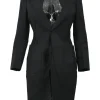 Black pinstripe wool singe breasted notch lapel tailored jacket and pull-on high-rise skirt suit set