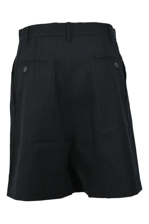 Black pinstripe wool singe breasted notch lapel tailored jacket and pull-on high-rise skirt suit set