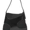 Black polished calfskin and canvas Cutout shoulder bag