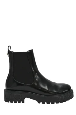 Black polished calfskin and rubber Vasi pull-on combat Chelsea flatform boots with tread soles