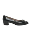 Black polished calfskin almond-toe Vara Bow court pumps