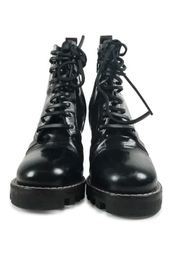 Black polished calfskin and rubber lace-up Star Trail combat-style block heel ankle boots