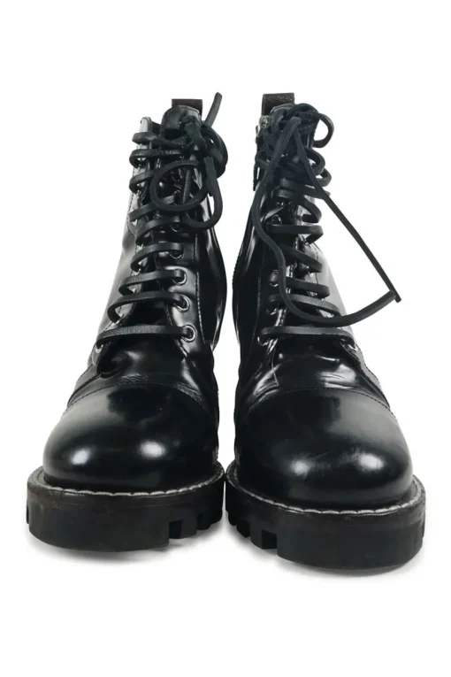 Black polished calfskin and rubber lace-up Star Trail combat-style block heel ankle boots
