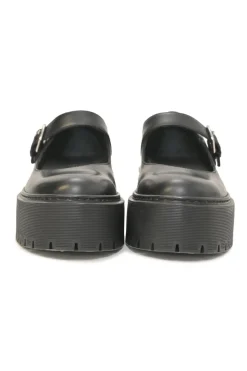 Black polished calfskin and rubber flatform Hoxton Oxford Mary Jane pumps with tread soles