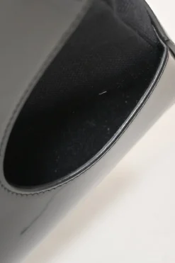 Black polished calfskin and canvas Cutout shoulder bag