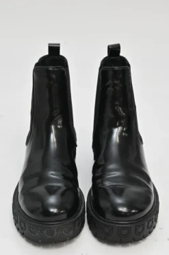 Black polished calfskin and rubber Vasi pull-on combat Chelsea flatform boots with tread soles