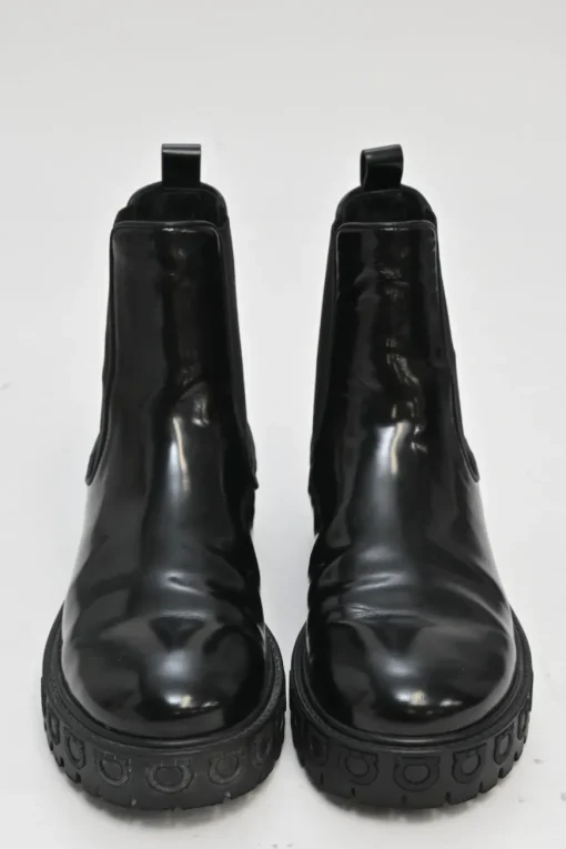 Black polished calfskin and rubber Vasi pull-on combat Chelsea flatform boots with tread soles