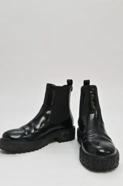 Black polished calfskin and rubber Vasi pull-on combat Chelsea flatform boots with tread soles
