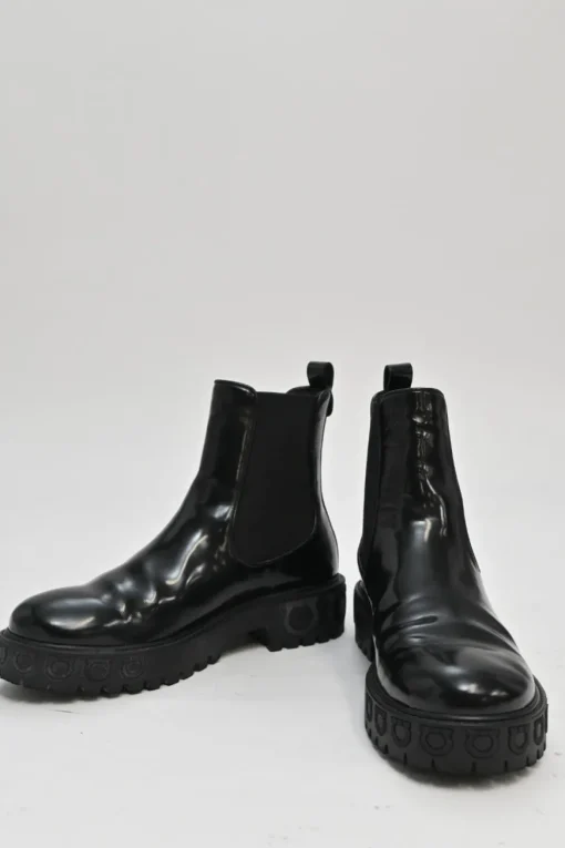 Black polished calfskin and rubber Vasi pull-on combat Chelsea flatform boots with tread soles