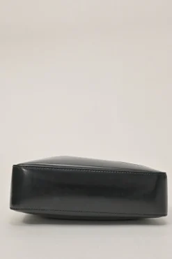 Black polished calfskin and canvas Cutout shoulder bag