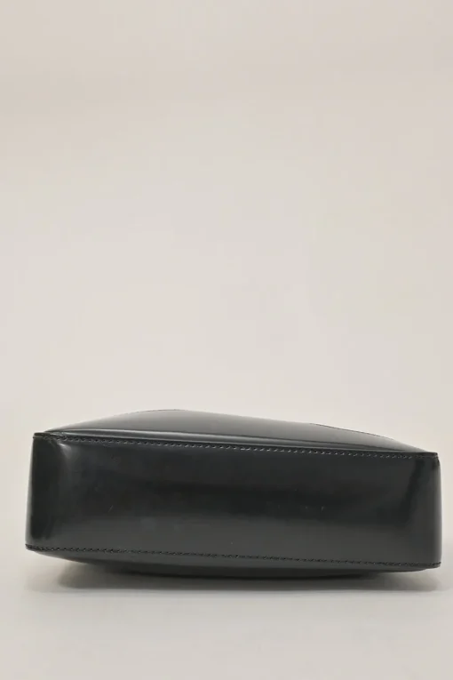 Black polished calfskin and canvas Cutout shoulder bag