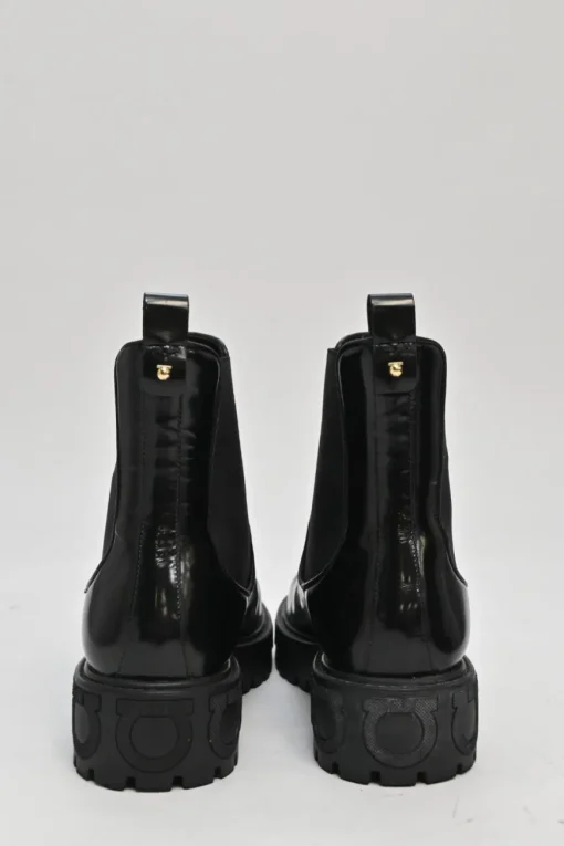Black polished calfskin and rubber Vasi pull-on combat Chelsea flatform boots with tread soles