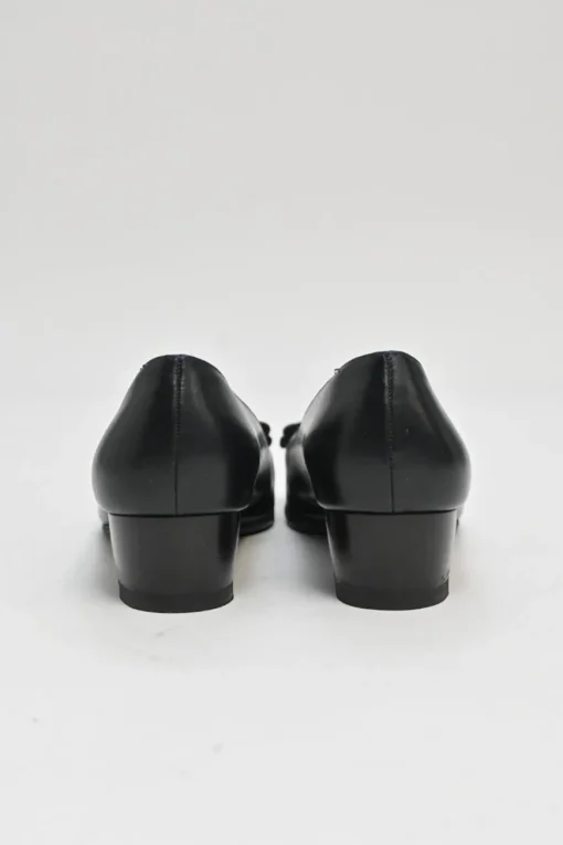Black polished calfskin almond-toe Vara Bow court pumps