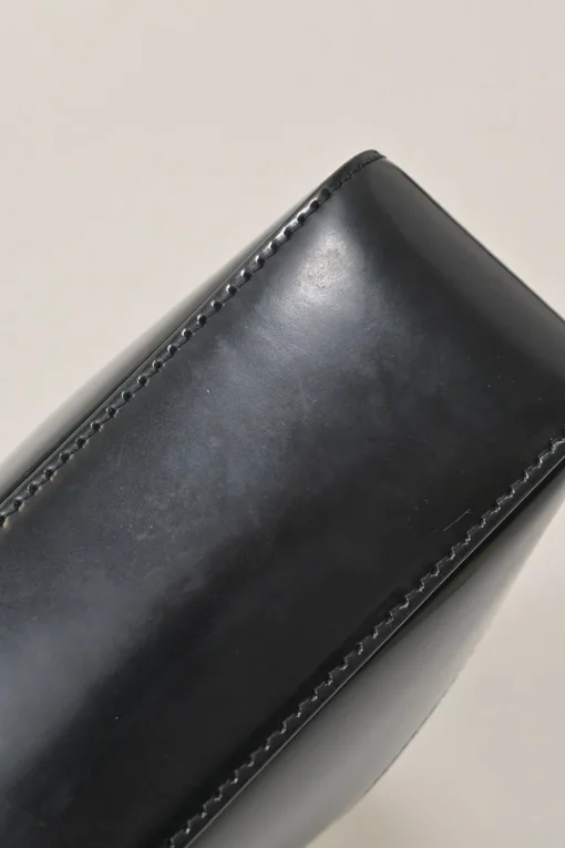 Black polished calfskin and canvas Cutout shoulder bag