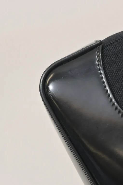 Black polished calfskin and canvas Cutout shoulder bag