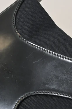 Black polished calfskin and canvas Cutout shoulder bag