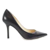 Black polished calfskin pointed toe stiletto heel pumps
