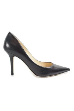Black polished calfskin pointed toe stiletto heel pumps