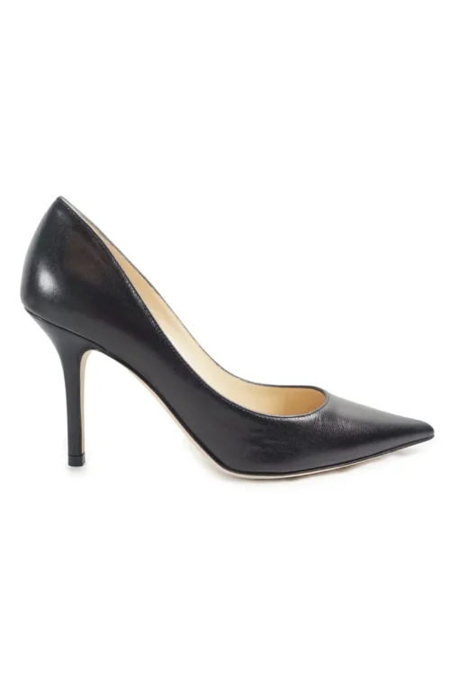 Black polished calfskin pointed toe stiletto heel pumps