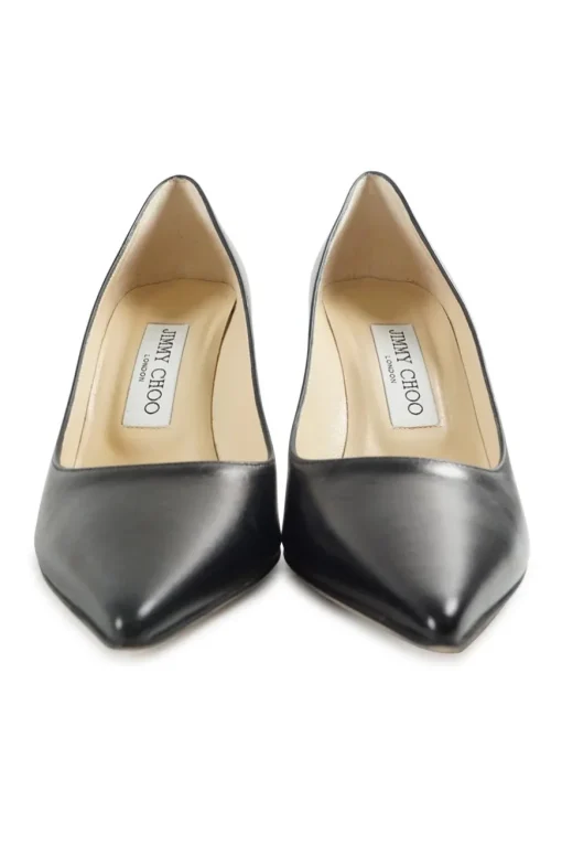 Black polished calfskin pointed toe stiletto heel pumps