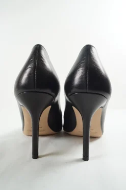 Black polished calfskin pointed toe stiletto heel pumps