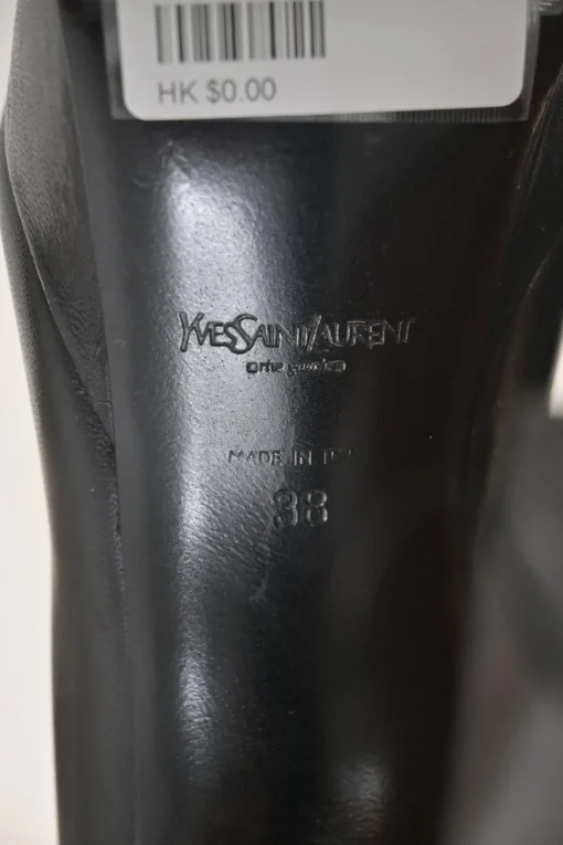 Black polished calfskin round-toe platform pumps