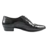 Black polished leather pointed-toe Jacno oxfords with broguing details