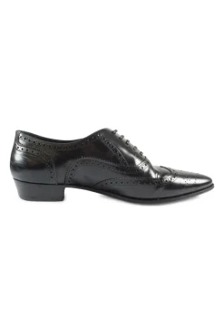 Black polished leather pointed-toe Jacno oxfords with broguing details