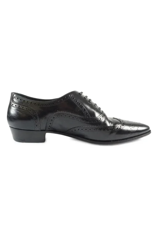 Black polished leather pointed-toe Jacno oxfords with broguing details