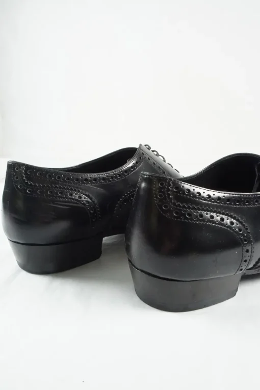 Black polished leather pointed-toe Jacno oxfords with broguing details