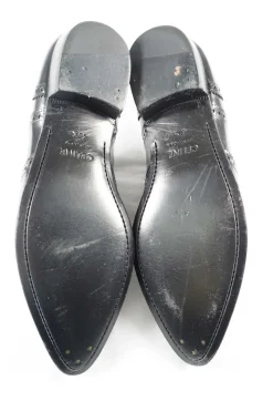 Black polished leather pointed-toe Jacno oxfords with broguing details