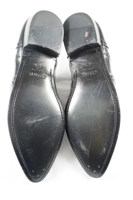 Black polished leather pointed-toe Jacno oxfords with broguing details