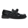 Black polished leather round-toe loafers with knot accents
