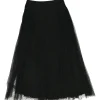 Black polyamide layered plumetis tulle midi skirt