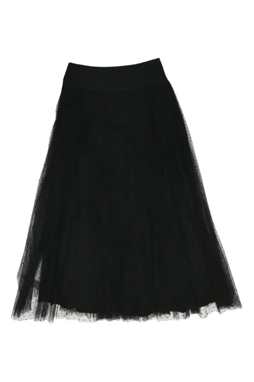 Black polyamide layered plumetis tulle midi skirt