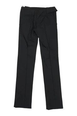 Black polyamide-blend low-rise foldover tailored trousers with gold-tone metallic GG plaque appliqué