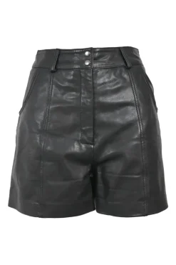 Black polyester faux leather high-rise shorts