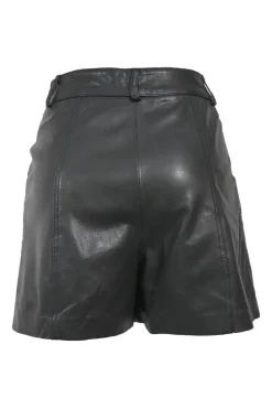 Black polyester faux leather high-rise shorts
