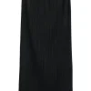 Black polyester plissé pull-on midi skirt with elasticated waistband