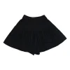 Black polyester pull-on high-rise flared plissé shorts with elasticated waist