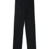 Black polyester pull-on high-rise plissé skinny trousers with elasticated waist