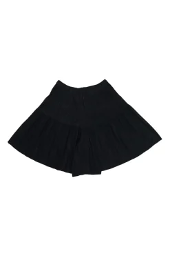 Black polyester pull-on high-rise flared plissé shorts with elasticated waist