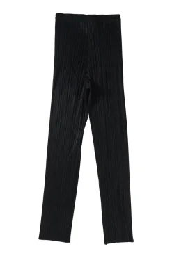 Black polyester pull-on high-rise plissé skinny trousers with elasticated waist
