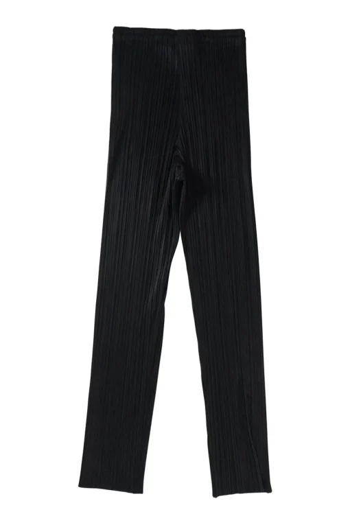 Black polyester pull-on high-rise plissé skinny trousers with elasticated waist