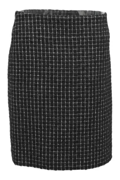 Black polyester-blend collarless tailored jacket and knee-length pencil skirt suit set