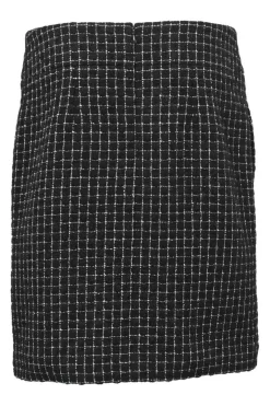 Black polyester-blend collarless tailored jacket and knee-length pencil skirt suit set