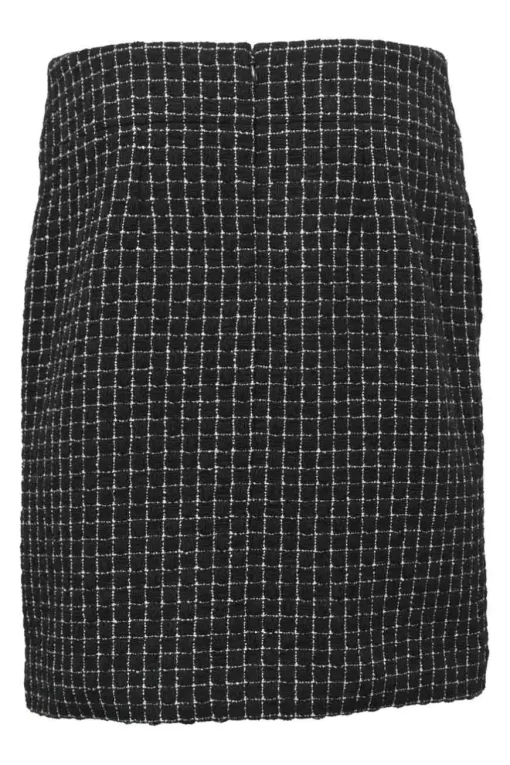 Black polyester-blend collarless tailored jacket and knee-length pencil skirt suit set